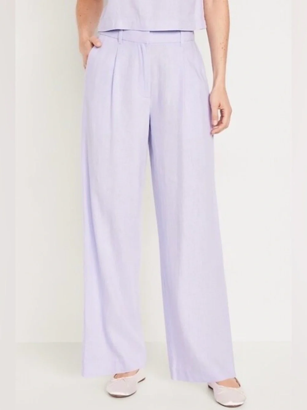 LILAC PURPLE 55%LINEN/45% RAYON HIGH WAISTED WIDE LEG LOOSE FIT EFFORTLESS PANT - Picture 3 of 4